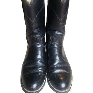 JUSTIN ROPER Black Corona Leather Round Toe Boots #3133 Men's 7/Women's 8.5